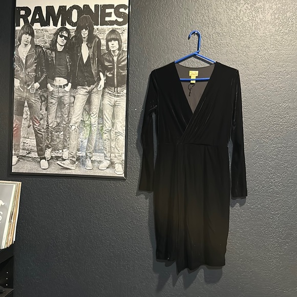 Black Velvet Wrap Dress - Picture 1 of 4